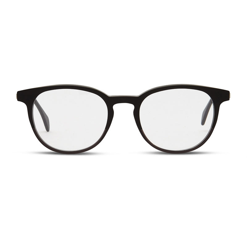 A pair of black Avery glasses on a white background.